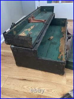 Antique Wood Storage Chest Carpenter's Tool Box Primitive Trunk With Tools