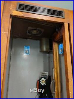Antique Wooden Telephone Booth With Vintage Coin Operated Phone