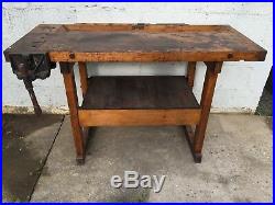 Antique Work Bench Table with Vise Richards Wilcox Vintage Woodworking