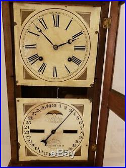 Antique Working 1875 ITHACA Double Dial Walnut Calendar Mantel Clock E. N. Welch