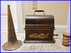 Antique Working 1903 EDISON Standard Banner Logo Oak Wind-Up Cylinder Phonograph