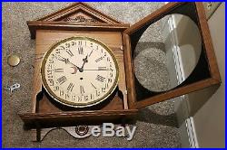 Antique Working Gilbert Oak Gallery Lobby Regulator Calendar Wall Clock c. 1900
