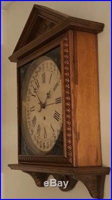 Antique Working Gilbert Oak Gallery Lobby Regulator Calendar Wall Clock c. 1900