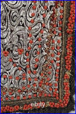 Antique Yemen Headdress (Ras Maghmoug) Textile With Red Glass Beads