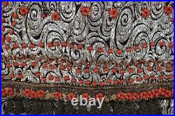 Antique Yemen Headdress (Ras Maghmoug) Textile With Red Glass Beads