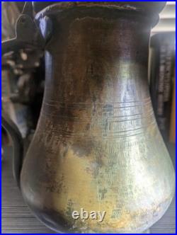 Antique c. 1900 Lidded Brass Pitcher Hand-Finished Copper Alloy Vessel Antique c. 1900 Lidded Brass Pitcher Hand-Finished Copper Alloy Vessel