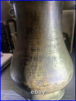Antique c. 1900 Lidded Brass Pitcher Hand-Finished Copper Alloy Vessel