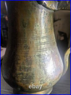 Antique c. 1900 Lidded Brass Pitcher Hand-Finished Copper Alloy Vessel