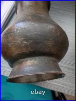 Antique c. 1900 Lidded Brass Pitcher Hand-Finished Copper Alloy Vessel