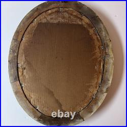 Antique c1900 Hand Colored Crayon Portrait Woman Ornate Oval Frame