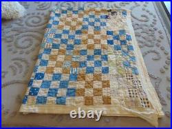 Antique early 1900's hand stitched OLD FASHION NINE PATCH QUILT 63 x 77
