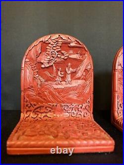 Antique early 1900s Cinnabar Bookends