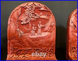 Antique early 1900s Cinnabar Bookends