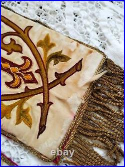 Antique french charch catholic stole silk embroidery vestments chasuble item649