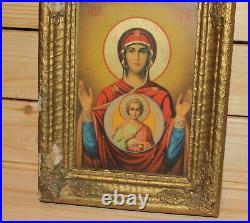 Antique hand made Orthodox icon Christ Child Virgin Mary