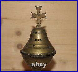 Antique hand made brass religious incense burner with cross