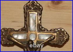 Antique hand made ornate brass/mop cross crucifix