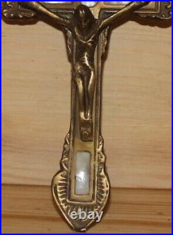 Antique hand made ornate brass/mop cross crucifix
