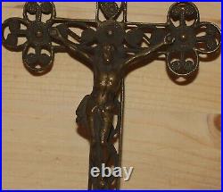 Antique hand made ornate filigree brass cross crucifix