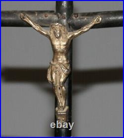 Antique hand made wood desk cross with metal crucifix