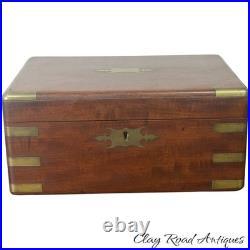 Antique mahogany brass Champaign desk box documents secret drawers 19th