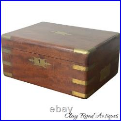 Antique mahogany brass Champaign desk box documents secret drawers 19th
