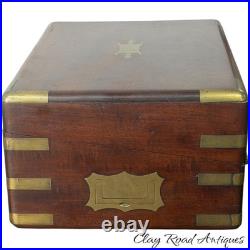 Antique mahogany brass Champaign desk box documents secret drawers 19th