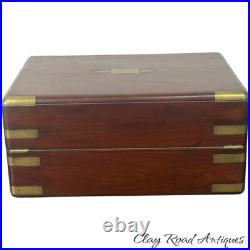 Antique mahogany brass Champaign desk box documents secret drawers 19th