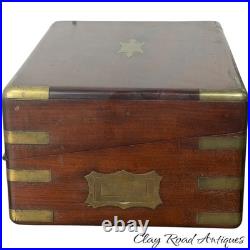 Antique mahogany brass Champaign desk box documents secret drawers 19th