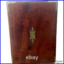 Antique mahogany brass Champaign desk box documents secret drawers 19th