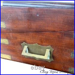 Antique mahogany brass Champaign desk box documents secret drawers 19th
