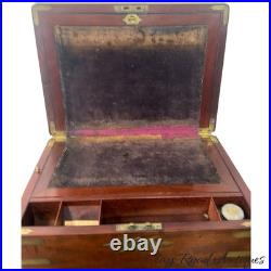 Antique mahogany brass Champaign desk box documents secret drawers 19th