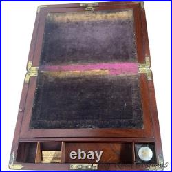 Antique mahogany brass Champaign desk box documents secret drawers 19th
