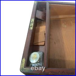 Antique mahogany brass Champaign desk box documents secret drawers 19th