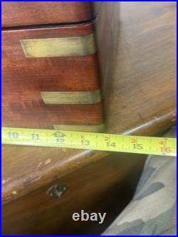 Antique mahogany brass Champaign desk box documents secret drawers 19th