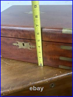 Antique mahogany brass Champaign desk box documents secret drawers 19th