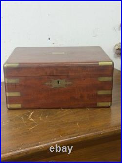 Antique mahogany brass Champaign desk box documents secret drawers 19th