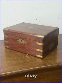 Antique mahogany brass Champaign desk box documents secret drawers 19th