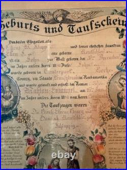 Antique original PA Dutch Geburts und Taufshein FRAKTUR 1880 1881 free shipping