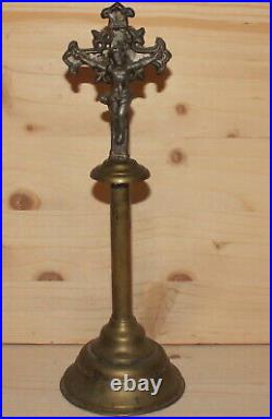 Antique ornate brass/metal cross desk crucifix