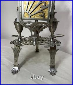 Antique ornate miniature nickel plated vanity perfume makeup mirror table caddy