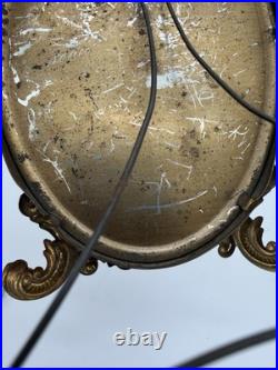 Antique oval picture frame ornate brass scrolling top ribbon accent