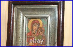 Antique religious hand painted icon Virgin Mary Jesus Christ Child