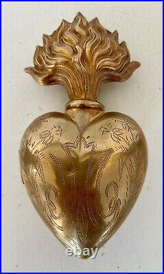 Antique reliquary ex voto heart of Mary brass XIX antique reliquary heart 15cm