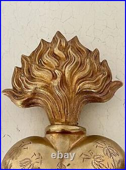 Antique reliquary ex voto heart of Mary brass XIX antique reliquary heart 15cm