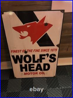 Antique style barn find look Wolfs Head Motor Oil Dealer Service Sales Sign