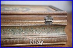 Antique wood Cigar Box Humidor torch flame carved with mirror jewelry box