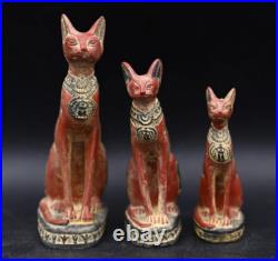 Authentic Ancient Egyptian Antiquities 3Rare statues Goddess Bastet Cat Egypt BC