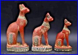 Authentic Ancient Egyptian Antiquities 3Rare statues Goddess Bastet Cat Egypt BC