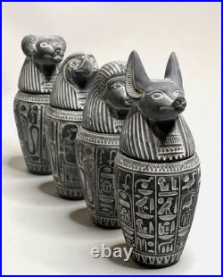 Authentic Ancient Egyptian Antiquities 4 Canopic Jars with With Hieroglyphics BC